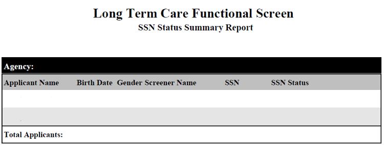 CLTS Functional Screen Module 11 SSN Status Report Summary