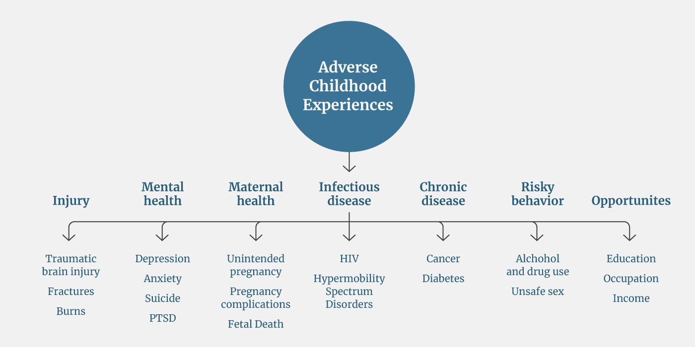 Adverse childhood experiences impact injuries, mental health, maternal health, infectious disease, chronic disease, risky behavior, and opportunities