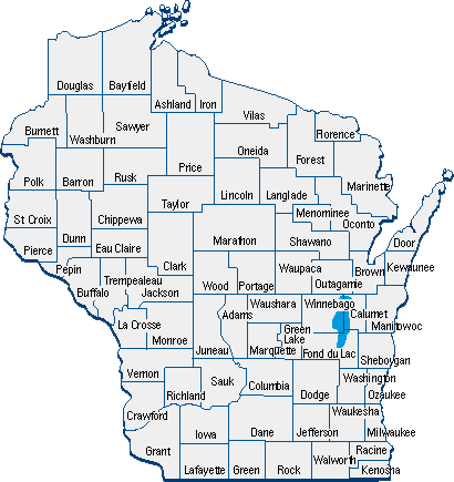 Wisconsin map with counties in grey