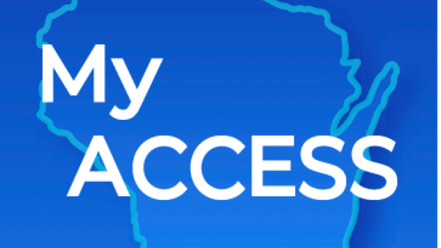 My Access on blue Wisconsin state with blue background