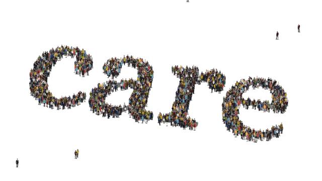 Computer generated people arranged to spell the word care