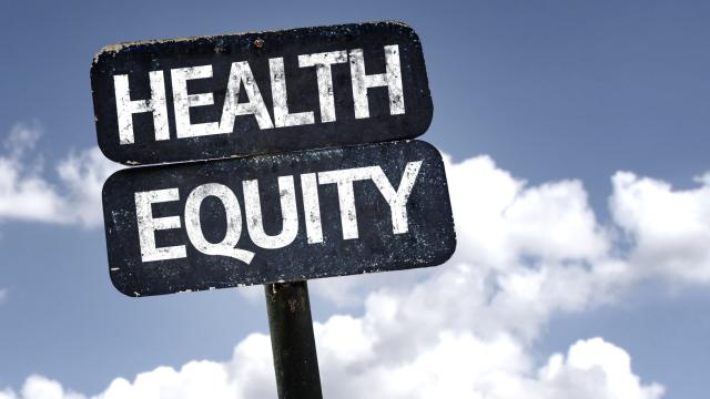 Health equity on a sign.