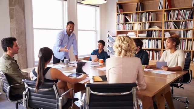 Team meeting around a conference room table