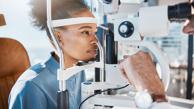 Close up of a patient getting an eye exam