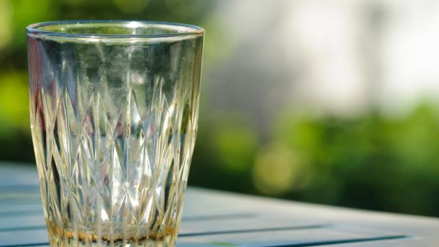 Empty glass on an outdoor table