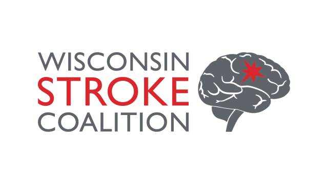 Logo for Wisconsin Stroke Coalition showing a drawing of a human brain, next to text reading "Wisconsin Stroke Coalition"