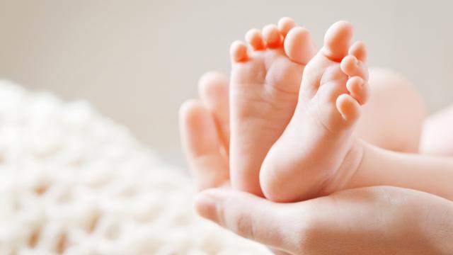 Hands holding a baby's feet
