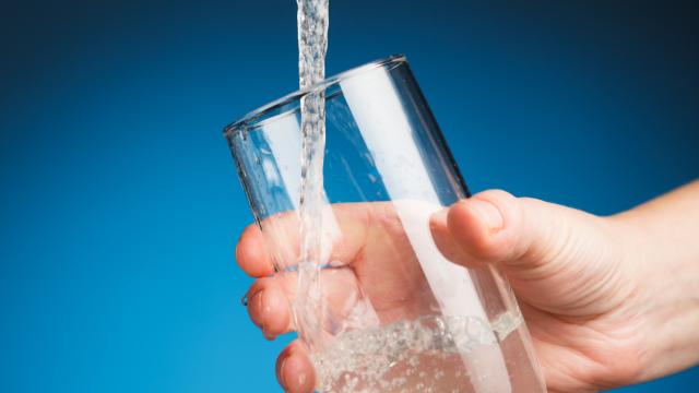 Adult filling a glass with water from a faucet