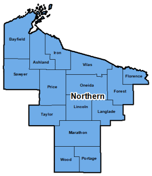 Counties that make up northern region for area administration.