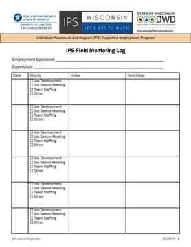 This form is for use by IPS Supervisors during job development field mentoring with new and existing employment specialists to record observations and next steps.