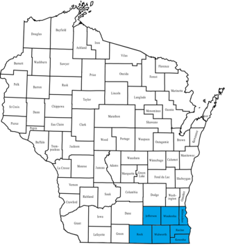 A map of Wisconsin with Region 6 highlighted