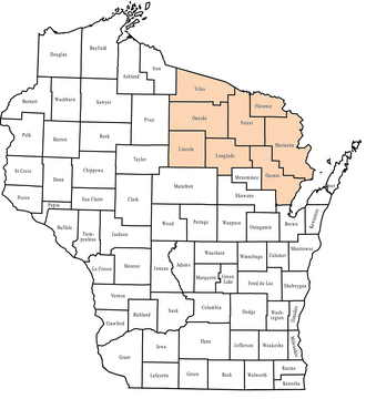 Map of Wisconsin counties highlighting region 1 counties