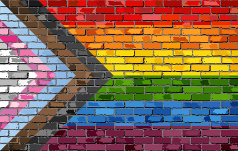 Pride flag painted on bricks