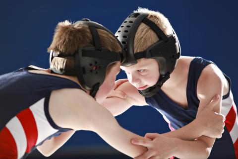 Two young wrestlers.