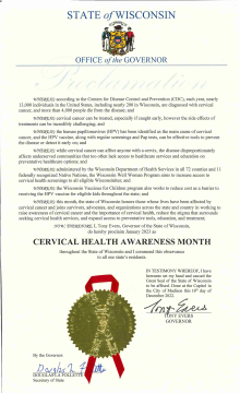 Governor's proclamation for Cervical Health Awareness Month January 2023
