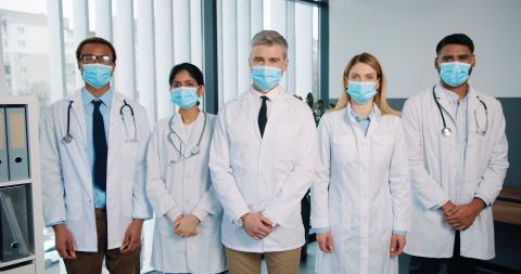 Portrait of five medical staff