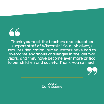 Thank you note to all teachers and education support staff of Wisconsin