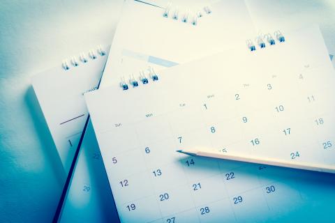 Calendars with pencil in blue tone