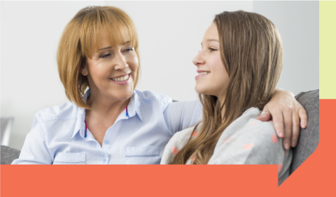 Mother and daughter sitting and talking