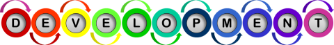 Colored circles with letters spelling Development