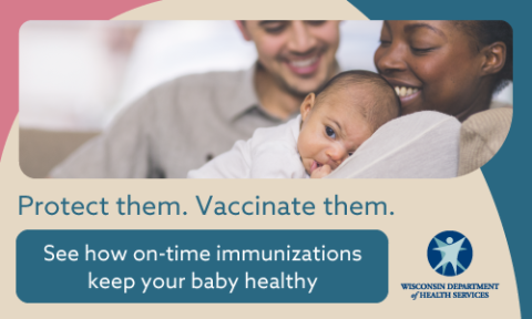 Protect them. Vaccinate them. See how on-time immunizations keep your baby healthy. Couple with new baby.
