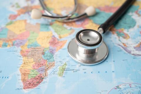 Stethoscope on a map of countries near the Indian Ocean