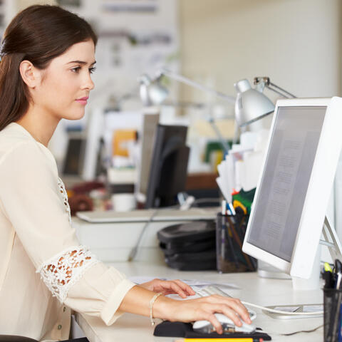 An adult working on a computer.