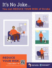 Image with unhealthy habits and three images of person with healthier habits (checking blood pressure, exercising, and calling the Wisconsin Quit Line to stop smoking commercial tobacco)