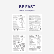 Activity book with various activities related to stroke awareness translated in Somali
