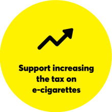 Yellow circle with an up arrow: Support increasing the tax on e-cigarettes