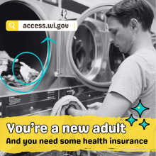 Screenshot of social media post. You're a new adult, and you need some health insurance. access.wi.gov