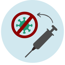 Illustration of vaccine with an arrow and a corona virus