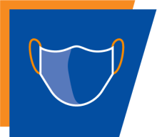 Symbol of a mask on blue background over orange