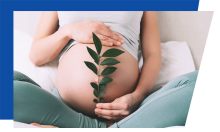 Adult holding leaf in front of her pregnant belly