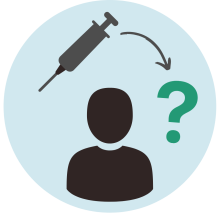 Person icon with syringe icon and question mark