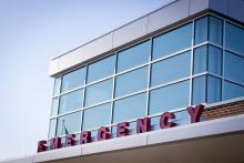 "Emergency" on a hospital building.