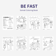Coloring book with various pages related to stroke awareness translated in Somali