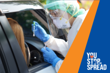 You Stop the Spread, Passenger getting a COVID test via nasal swab