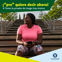 Prediabetes, prevent diabetes, person sitting on steps, Spanish