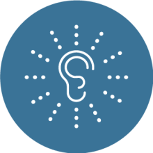 An icon of ear in a blue circle