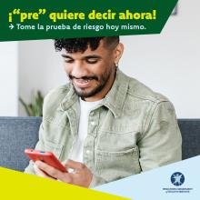 Prediabetes, prevent diabetes, person with phone, Spanish