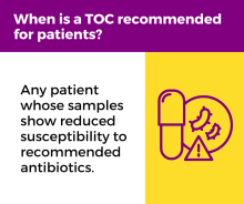 When is a TOC recommended for patients? Reduced susceptibility to antibiotics