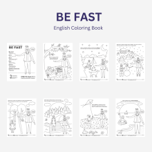 Coloring book with various pages related to stroke awareness