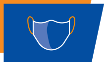 Symbol of a mask on blue background over orange
