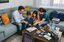 Family making an emergency kit