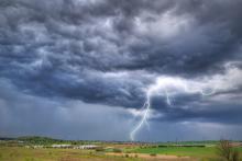 A storm with a lightning bolt.