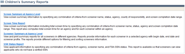 CLTS Functional Screen Module 11 Children's Summary Reports