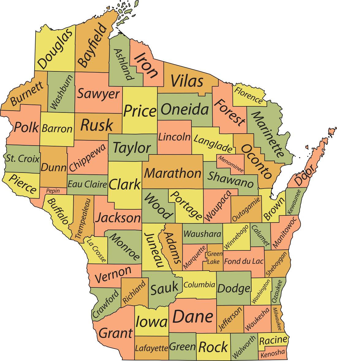 Wisconsin map with counties