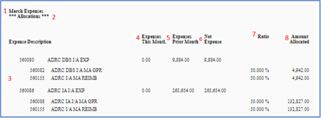 Screen shot GEARS Allocation Section