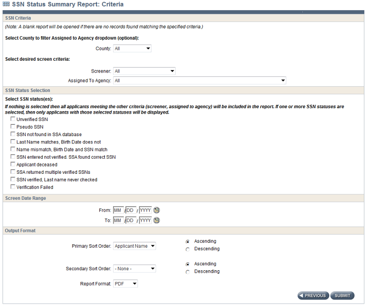 CLTS Functional Screen Module 11 SSN Status Summary Report: Criteria